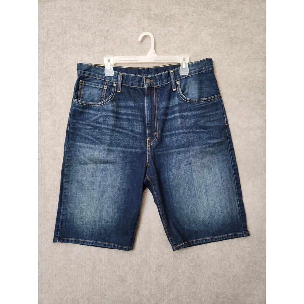 Levis 569 Loose Straight Denim Shorts Mens 36 Blue Dark Wash 100% Cotton